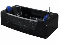 ELITESHOPPING Bañera Rinconera|Bañera De Hidromasaje | Bañera de hidromasaje negra 180 X 90 cm frontal de cristal 14 jets - Cherry