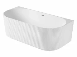 Bañera Semi Exenta | Bañera de pared STRIA de 170 cm con nervaduras acrílicas blancas
