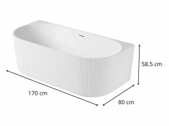 Bañera Semi Exenta | Bañera de pared STRIA de 170 cm con nervaduras acrílicas blancas