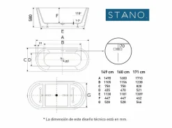 STANO Bañera Exenta * Bañera exenta FINDLAY Anti-Slide 149 cm Blanco