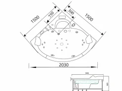ELITESHOPPING Bañera De Hidromasaje|Bañera Rinconera * Bañera hidromasaje 150 X 150 cm Cromoterapia 12 jets - Mimosa Blanco