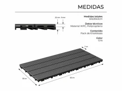 Baldosas de exterior – madera composite WPC, antideslizantes, set de 6 (1.08 m²) – Yoevu < New