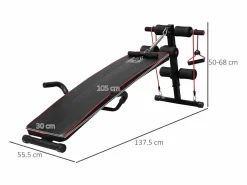 Aparato De Musculación * Banco de abdominales ajustable con bandas de resistencia, acero, (137,5 x 55,5 x 50-68 cm) Negro