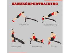 Aparato De Musculación * Banco de abdominales ajustable con bandas de resistencia, acero, (137,5 x 55,5 x 50-68 cm) Negro