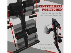 Aparato De Musculación * Banco de abdominales ajustable con bandas de resistencia, acero, (137,5 x 55,5 x 50-68 cm) Negro