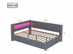 Banco cama acolchado de terciopelo 140x200 cm, Sofá cama con LED, USB, respaldo y cabecero, < DripeX Outlet