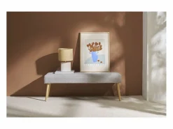Banco nórdico capitoné de tela efecto aterciopelado texturizado y madera clara 130 cm GUESTA < Miliboo Hot