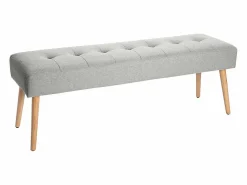 Banco nórdico capitoné de tela efecto aterciopelado texturizado y madera clara 130 cm GUESTA < Miliboo Hot