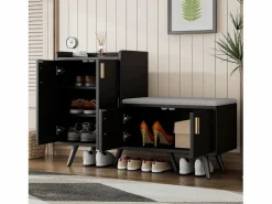 Banco zapatero moderno con 4 puertas y cojín - patas y tiradores de metal - color - 120 x 34 x 82 cm < Merax Discount