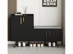 Banco zapatero moderno con 4 puertas y cojín - patas y tiradores de metal - color - 120 x 34 x 82 cm < Merax Discount