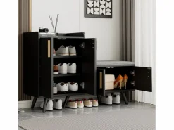 Banco zapatero moderno con 4 puertas y cojín - patas y tiradores de metal - color - 120 x 34 x 82 cm < Merax Discount