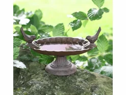 ESSCHERT DESIGN Comida Para Animales De Compañía * Bandeja de semillas de hierro fundido con pájaros decorativos Marru00f3n