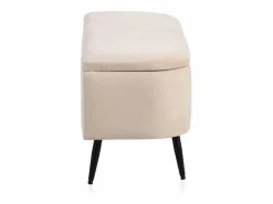 Banqueta-baul tapizada con tejido aterciopelado beig y patas metal < Sale