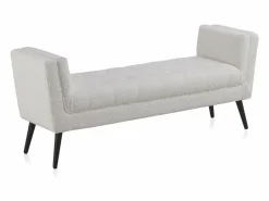 Banqueta tapizada blanca con patas madera negras < Sale