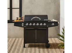 Barbacoa * Barbacoa de gas con 6 quemadores + 1 quemador lateral con ruedas, Negro