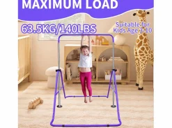 Aparato De Musculación * Barra de gimnasia extensible para niños, regulable en altura, de acero, color morado (145x100x130 cm) Violeta