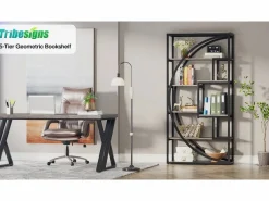 Biblioteca Industrial de 5 Niveles, Biblioteca de 180 cm de Altura con 8 Estantes de Almacenamiento Abiertos < Tribesigns Best