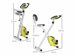 Bicicleta Estática * Bicicleta estática plegable con resistencia magnética de 8 niveles, altura regulable, acero, color amarillo y blanco (43x97x109 cm)