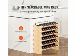 Botellero Apilable SucceBuy para 48 Botellas, Estante de Exhibición de Madera de Bambú de 6 Niveles < Online