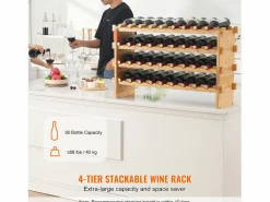 Botellero * Botellero Apilable SucceBuy de 4 Niveles para 36 Botellas, de Madera de Bambú Natural