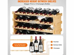 Botellero * Botellero Apilable SucceBuy de 4 Niveles para 36 Botellas, de Madera de Bambú Natural