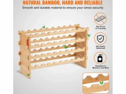 Botellero * Botellero Apilable SucceBuy de 4 Niveles para 36 Botellas, de Madera de Bambú Natural