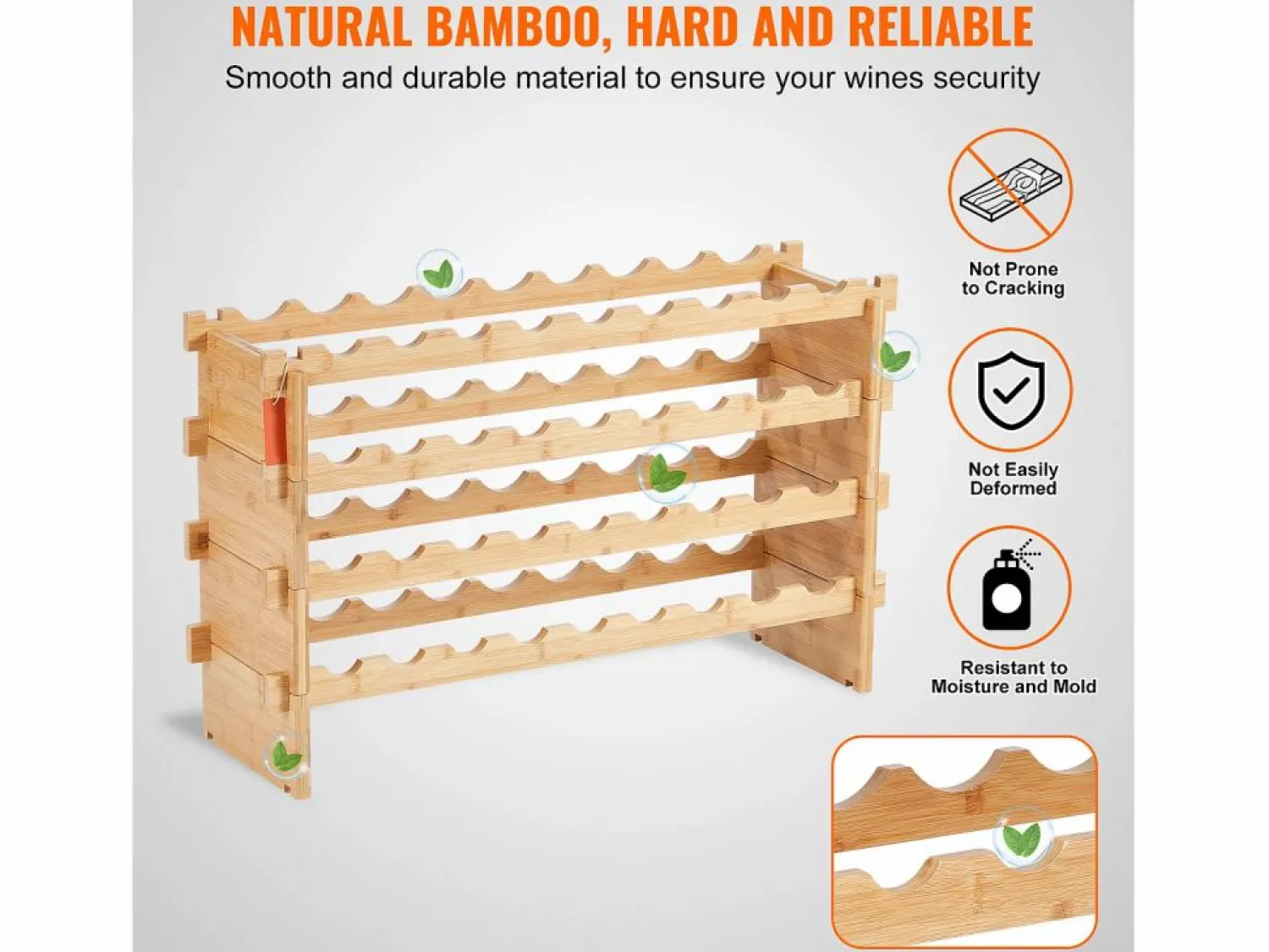 Botellero * Botellero Apilable SucceBuy de 4 Niveles para 36 Botellas, de Madera de Bambú Natural