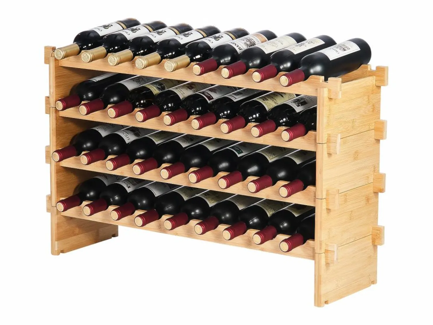 Botellero * Botellero Apilable SucceBuy de 4 Niveles para 36 Botellas, de Madera de Bambú Natural