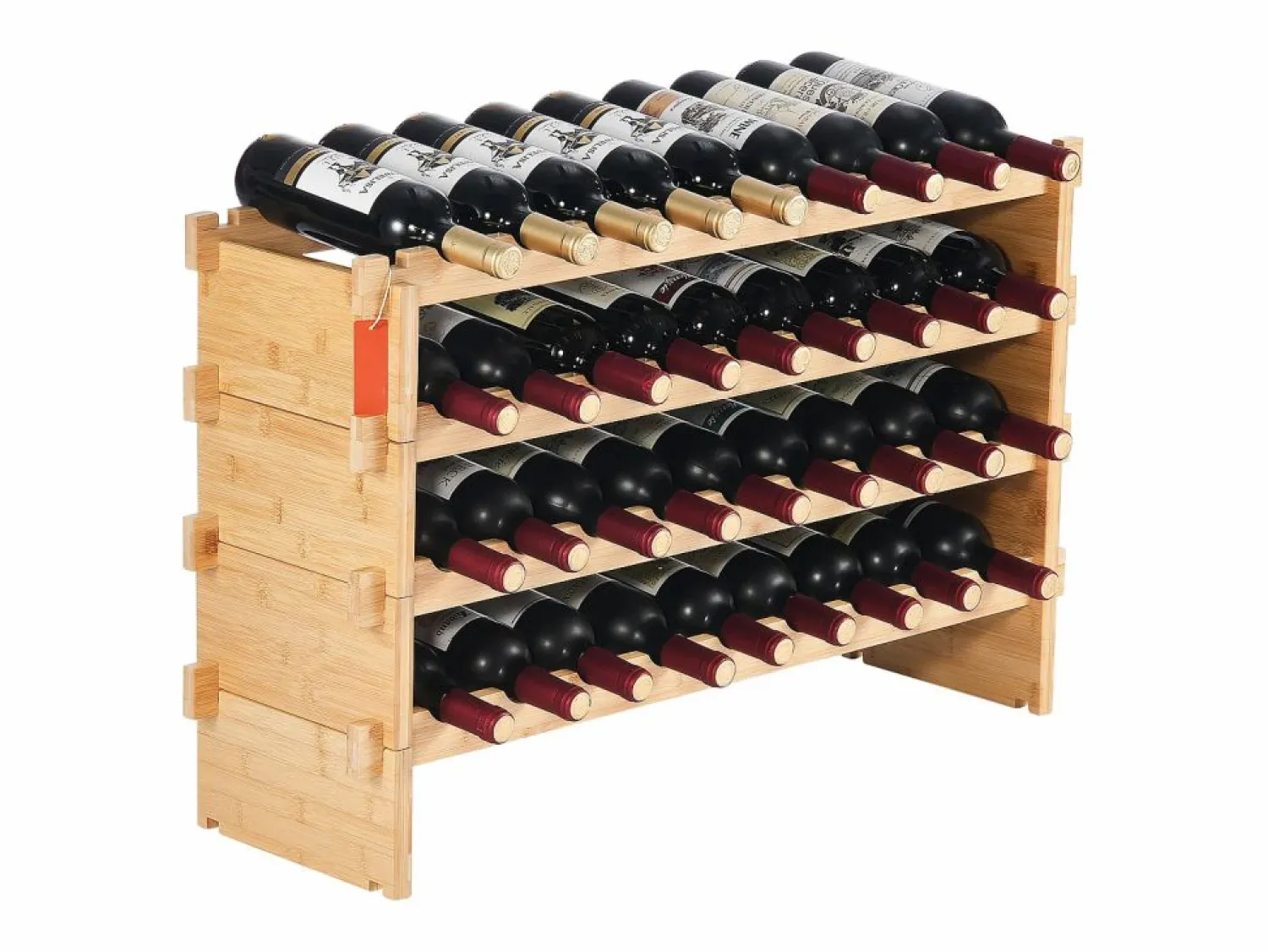 Botellero * Botellero Apilable SucceBuy de 4 Niveles para 36 Botellas, de Madera de Bambú Natural
