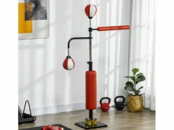 Aparato De Musculación * Boxeador de pie con dos Speedballs, soporte de reflejos, ajustable 140-205 cm, piel sintética, color (84x36x140-205 cm) Negro