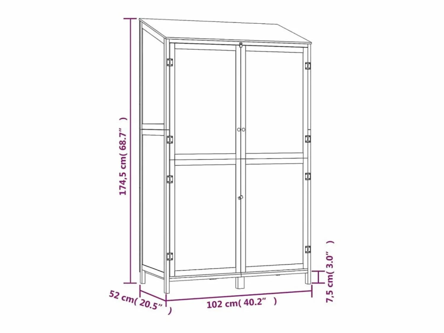 Bristol Cobertizo de jardín madera maciza abeto 102x52x174,5cm < Garden Furniture