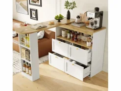 Buffet, Mueble de bar giratorio y abatible - 4 cajones y 4 compartimentos - < ModernLuxe Outlet