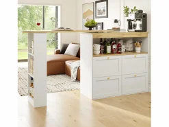 Buffet, Mueble de bar giratorio y abatible - 4 cajones y 4 compartimentos - < ModernLuxe Outlet