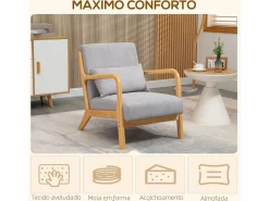Butaca Nordic con reposabrazos + cojín 76x61x78 cm < Homcom Clearance