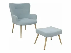Butaca y pouf de 89x69x70 cm y 35x37x45,5 cm de tela en cielo y patas de metal India < Cambia tus muebles Online