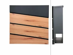Buzón cartas periódico moderno acero antracita aspecto de madera con soporte < ML-DESIGN Outlet