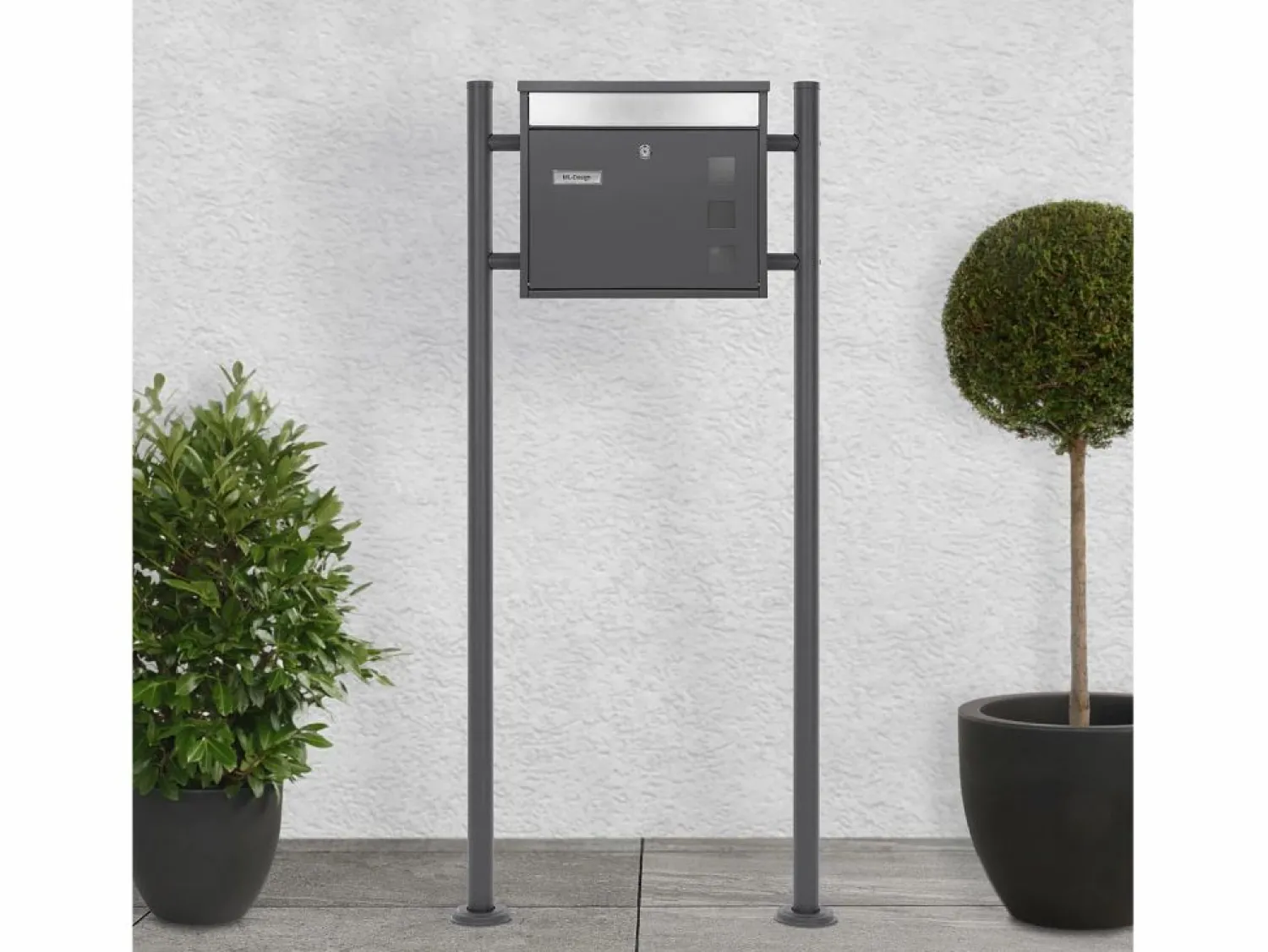 Buzón de acero inoxidable antracita moderno casillero de correo + soporte 120 cm < ML-DESIGN New