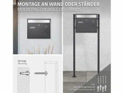 Buzón de acero inoxidable antracita moderno casillero de correo + soporte 120 cm < ML-DESIGN New