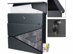 Buzón de acero negro imitación mármol moderno montado < ML-DESIGN
