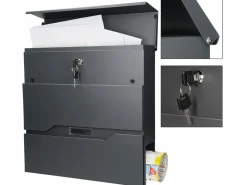 Buzón de correos con soporte con compartimento para periódicos antracita mate < ML-DESIGN