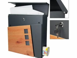 Buzón de pared moderno acero antracita aspecto madera < ML-DESIGN Sale