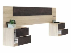 Cabecero Cama Matrimonio, Mesitas 2 Cajones Color Óxido Roble Canadian 150 cm < Discount