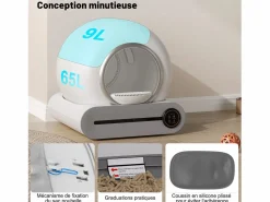 Hauss Spole Higiene Y Cuidado De Mascotas * Caja de arena autolimpiable adaptable de 65 l - Elimina olores - Controlada por app - Blanca Blanco
