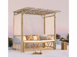 Cama con dosel de exterior en rama de teca y lona - Tika < Rendez-Vous Déco