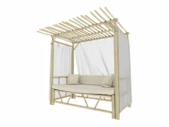 Cama con dosel de exterior en rama de teca y lona - Tika < Rendez-Vous Déco
