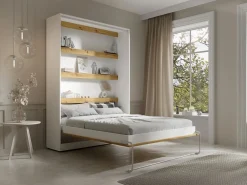 Cama abatible de 140 x 200 cm apertura vertical leds blanco y natural + colchón - RAPILI < Vente-unique