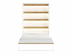Cama abatible de 140 x 200 cm apertura vertical leds blanco y natural + colchón - RAPILI < Vente-unique