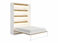 Cama abatible de 140 x 200 cm apertura vertical leds blanco y natural + colchón - RAPILI < Vente-unique