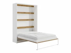 Cama abatible de 140 x 200 cm apertura vertical leds blanco y natural + colchón - RAPILI < Vente-unique
