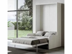 Cama abatible vertical blanca con sofá de tela Bounto 140x190 cm - 32 colores de tela-Sofá 41 < Les Tendances Sale